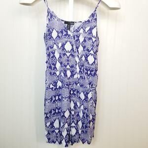 Aqua Snake Print Romper V-Neck Adjustable Strap Blue White XS